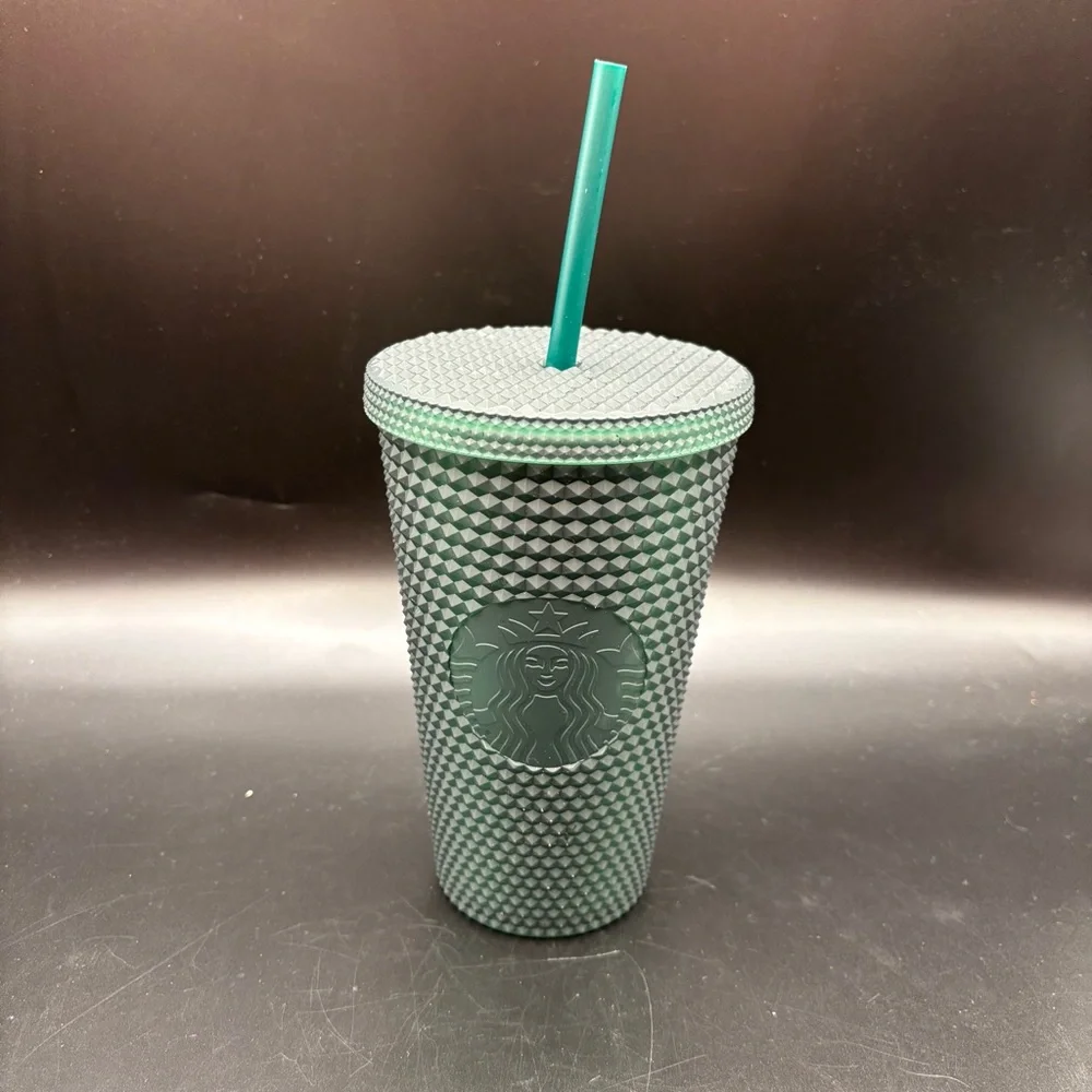 NWT Starbucks Tumbler 2022 Holiday Collection Matte Dark Evergreen Studded 16 oz